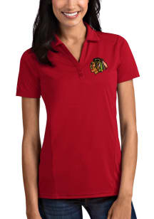 Antigua Chicago Blackhawks Womens Red Tribute Short Sleeve Polo Shirt