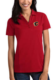 Antigua Calgary Flames Womens Red Tribute Short Sleeve Polo Shirt