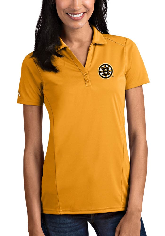 Antigua Boston Bruins Womens Gold Tribute Short Sleeve Polo Shirt