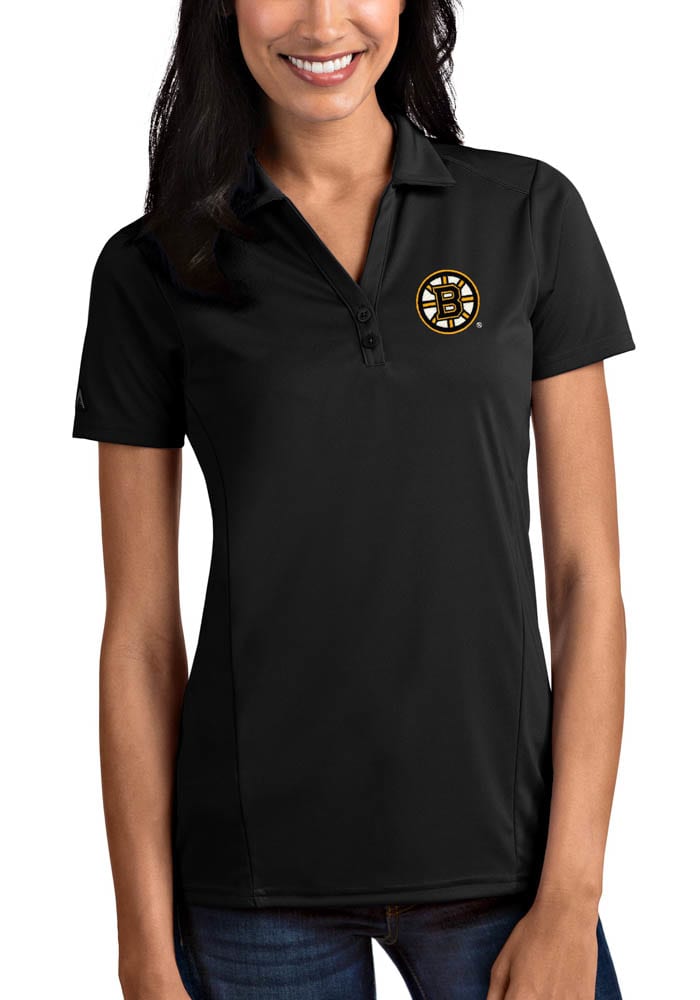 Antigua Boston Bruins Womens Black Tribute Short Sleeve Polo Shirt