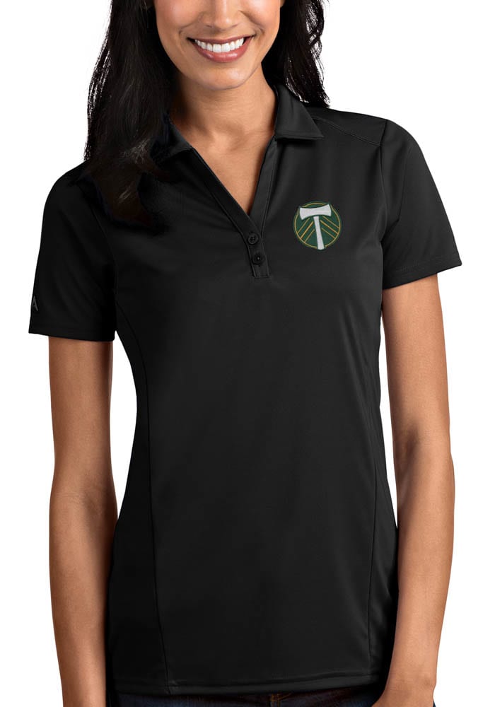 Antigua Portland Timbers Womens Black Tribute Short Sleeve Polo Shirt