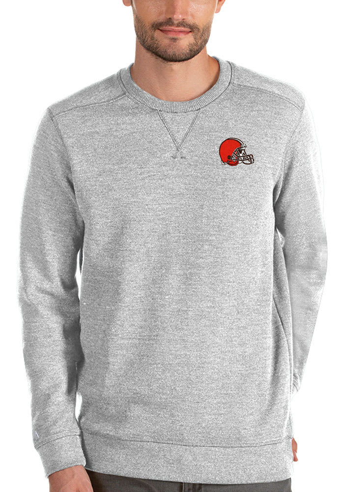 Antigua Cleveland Browns Mens Grey Defender Long Sleeve Sweater