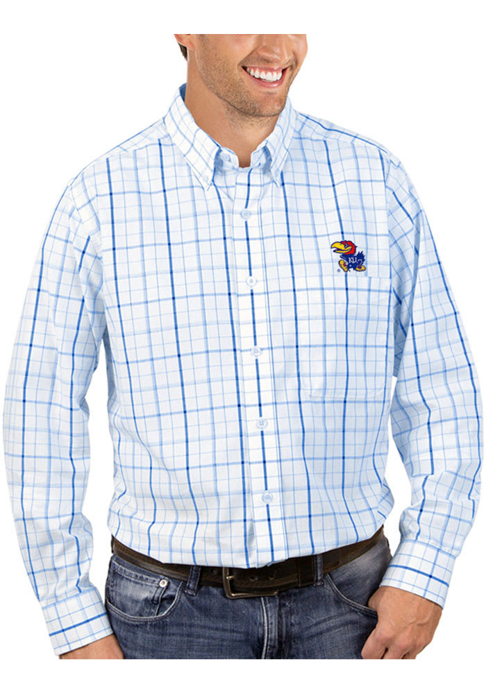 St Louis Blues Shirt Mens Small Blue Plaid Button Down Dress Antigua Long  Sleeve
