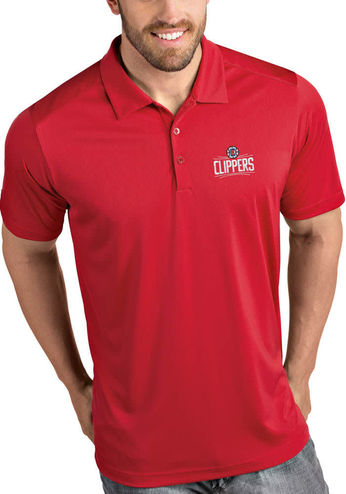 Antigua Los Angeles Clippers Mens Red Tribute Short Sleeve Polo