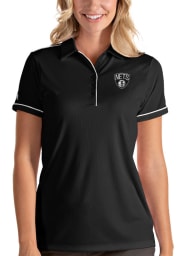 Antigua Brooklyn Nets Womens Black Salute Short Sleeve Polo Shirt
