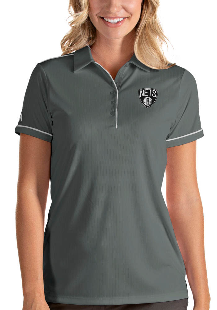 Antigua Brooklyn Nets Womens Grey Salute Short Sleeve Polo Shirt