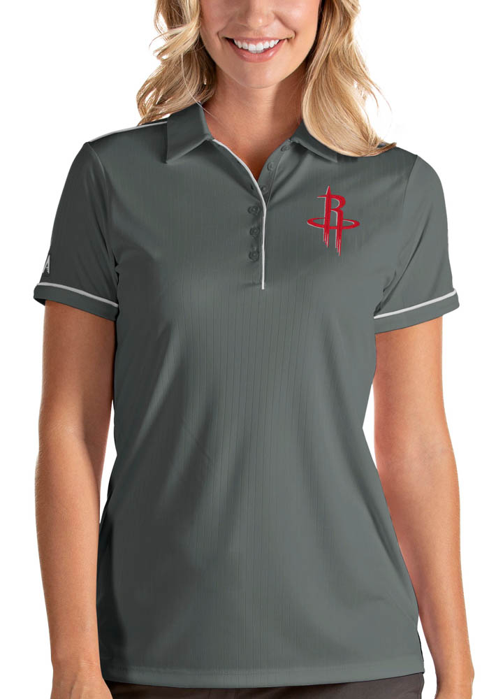 Antigua Houston Rockets Womens Grey Salute Short Sleeve Polo Shirt