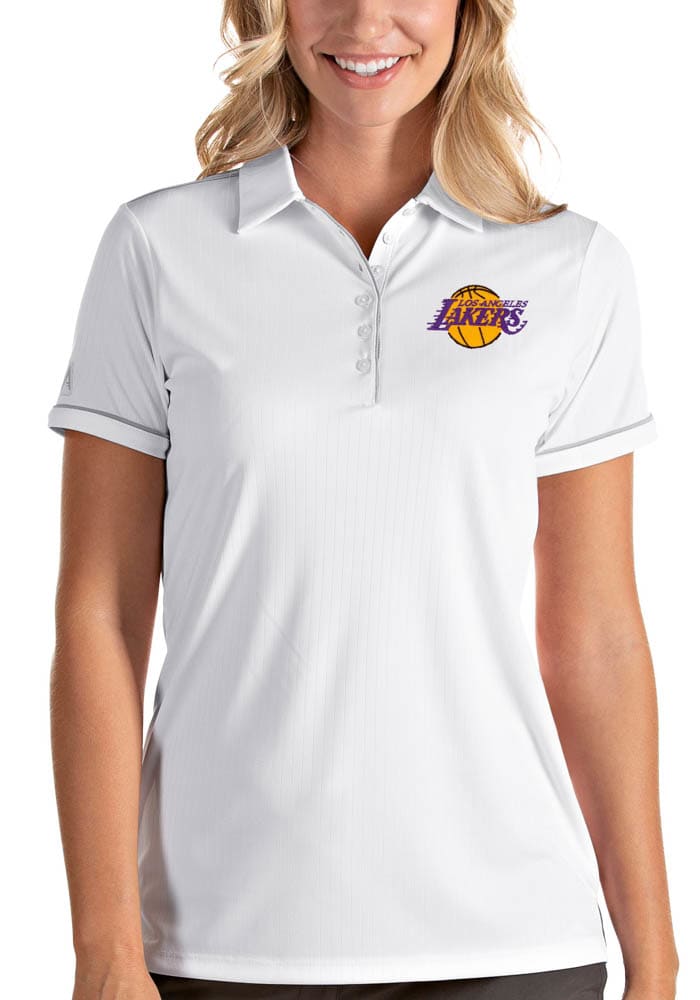 Antigua Los Angeles Lakers Womens White Salute Short Sleeve Polo Shirt