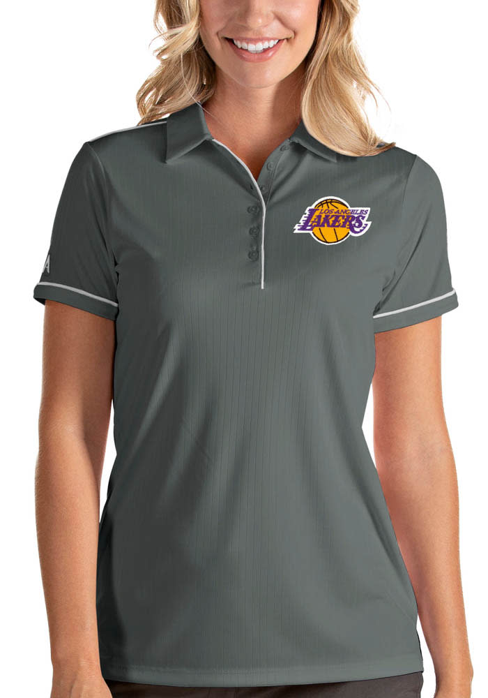 Antigua Los Angeles Lakers Womens Grey Salute Short Sleeve Polo Shirt