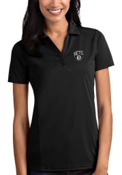 Antigua Brooklyn Nets Womens Black Tribute Short Sleeve Polo Shirt