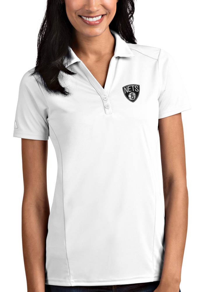 Antigua Brooklyn Nets Womens White Tribute Short Sleeve Polo Shirt