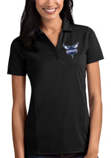 Antigua Charlotte Hornets Womens Black Tribute Short Sleeve Polo Shirt