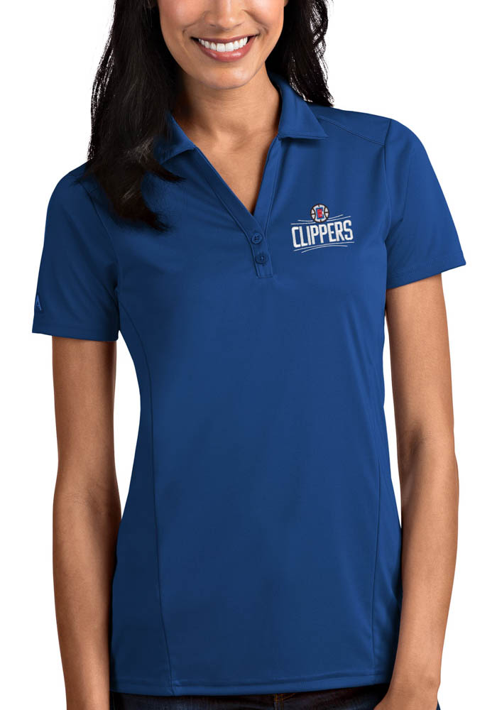 Antigua Los Angeles Clippers Womens Blue Tribute Short Sleeve Polo Shirt
