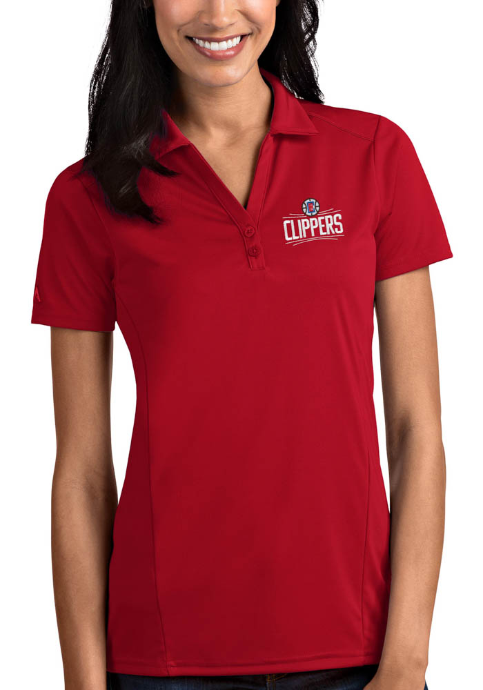 Antigua Los Angeles Clippers Womens Red Tribute Short Sleeve Polo Shirt
