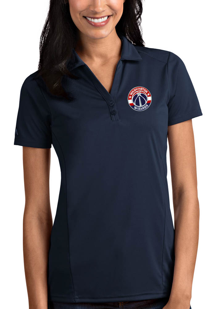 Antigua Washington Wizards Womens Navy Blue Tribute Short Sleeve Polo Shirt