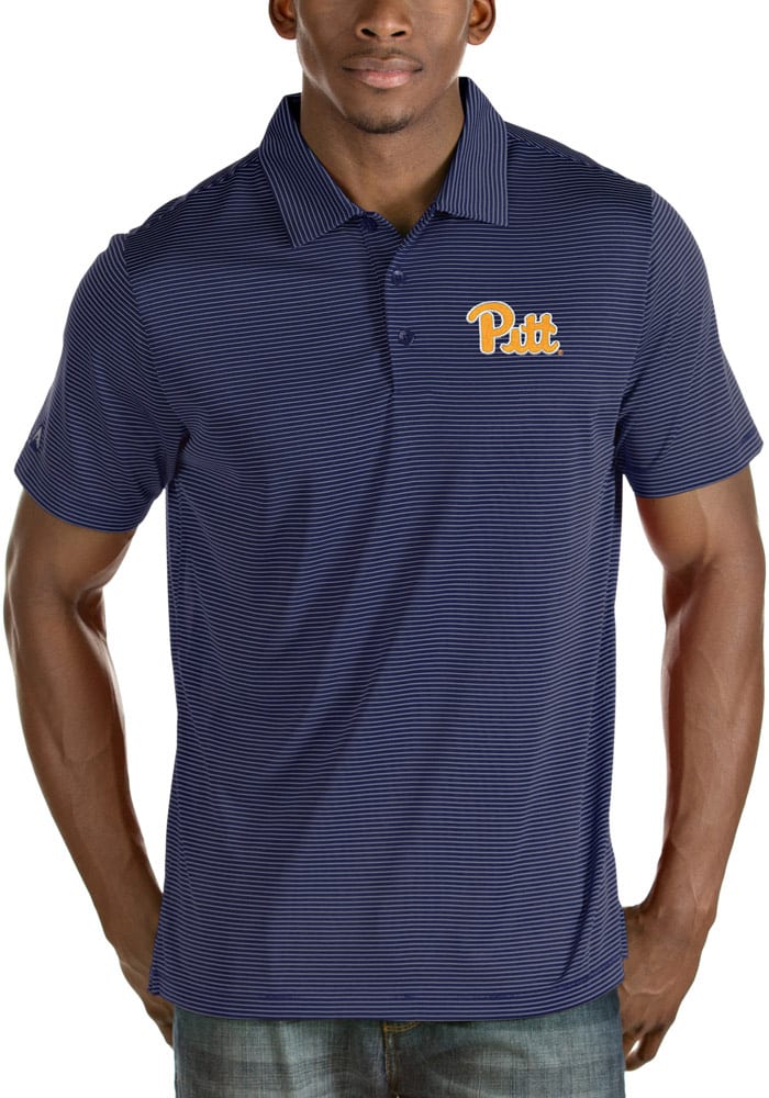 Antigua Pitt Panthers Mens Blue Quest Short Sleeve Polo