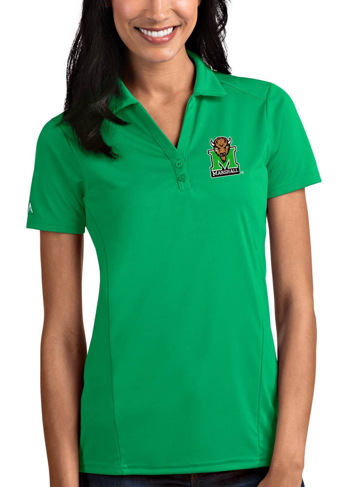 Antigua Marshall Thundering Herd Womens Green Tribute Short Sleeve Polo Shirt