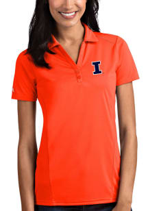 Womens Illinois Fighting Illini Orange Antigua Tribute Short Sleeve Polo Shirt