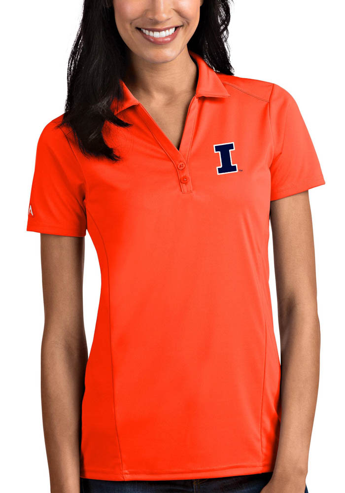 Antigua Illinois Fighting Illini Womens Orange Tribute Short Sleeve Polo Shirt