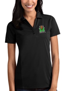 Antigua Marshall Thundering Herd Womens Black Tribute Short Sleeve Polo Shirt