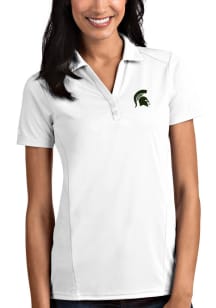 Womens Michigan State Spartans White Antigua Tribute Short Sleeve Polo Shirt