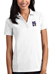 Womens Northwestern Wildcats White Antigua Tribute Short Sleeve Polo Shirt