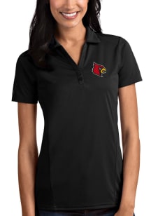 Antigua Louisville Cardinals Womens Black Tribute Short Sleeve Polo Shirt