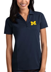 Antigua Michigan Wolverines Womens Navy Blue Tribute Short Sleeve Polo Shirt