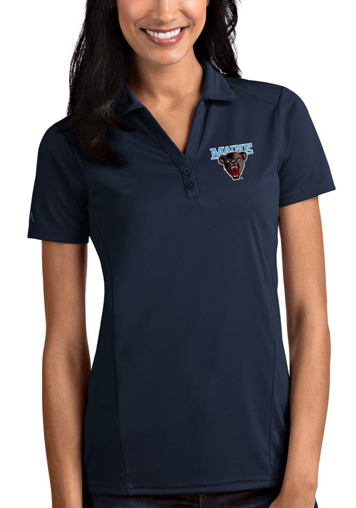 Antigua Maine Black Bears Womens Navy Blue Tribute Short Sleeve Polo Shirt