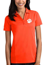 Antigua Clemson Tigers Womens Orange Tribute Short Sleeve Polo Shirt