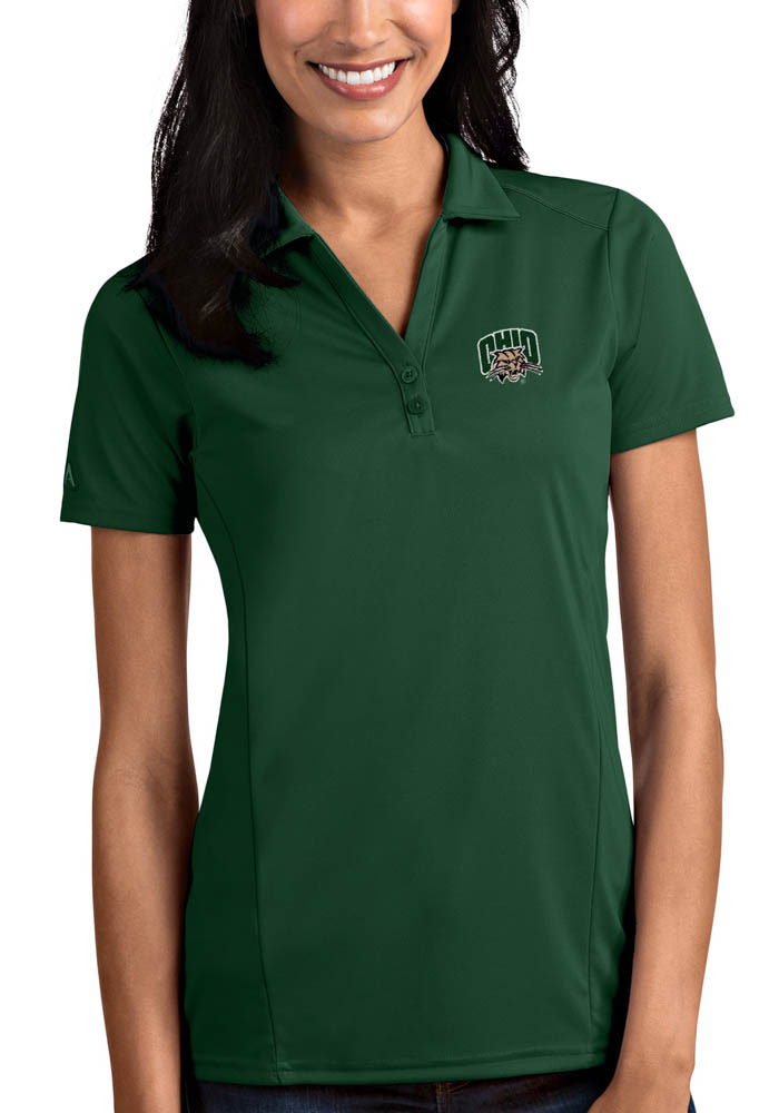 Antigua Ohio Bobcats Womens Green Tribute Short Sleeve Polo Shirt