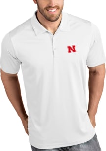 Mens Nebraska Cornhuskers White Antigua Tribute Short Sleeve Polo Shirt