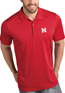 Mens Nebraska Cornhuskers Red Antigua Tribute Short Sleeve Polo Shirt