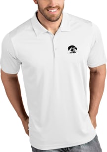 Mens Iowa Hawkeyes White Antigua Tribute Short Sleeve Polo Shirt