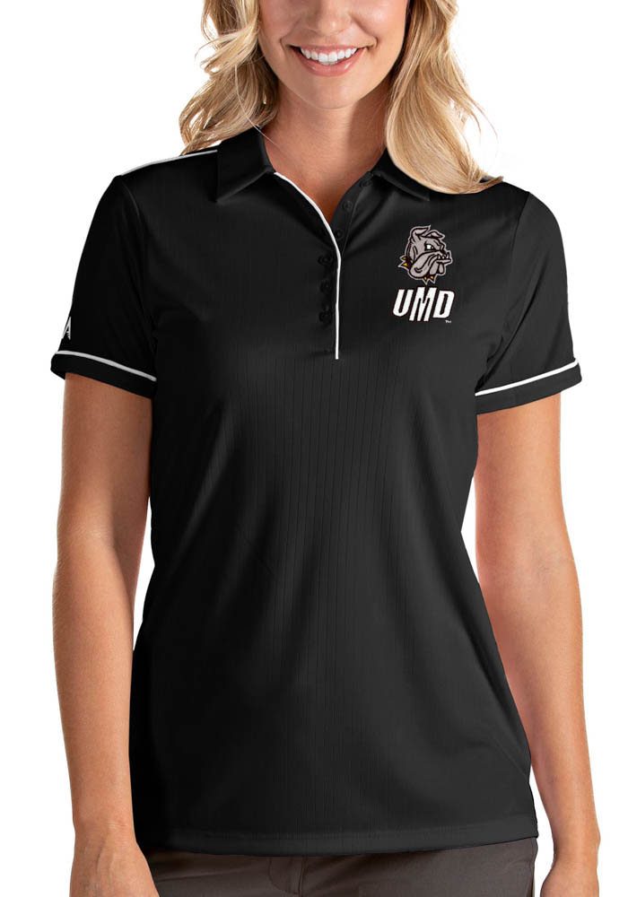 Antigua UMD Bulldogs Womens Black Salute Short Sleeve Polo Shirt