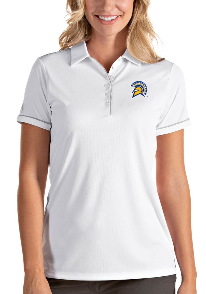 Antigua San Jose State Spartans Womens White Salute Short Sleeve Polo Shirt