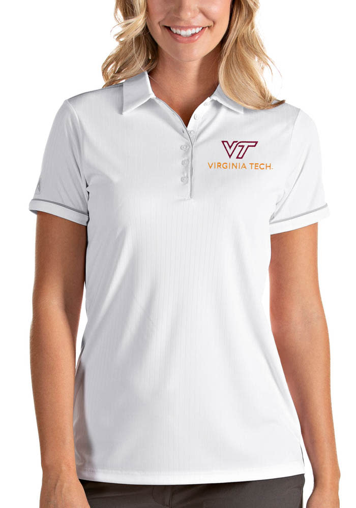 Antigua Virginia Tech Hokies Womens White Salute Short Sleeve Polo Shirt