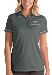 Antigua Virginia Tech Hokies Womens Grey Salute Short Sleeve Polo Shirt