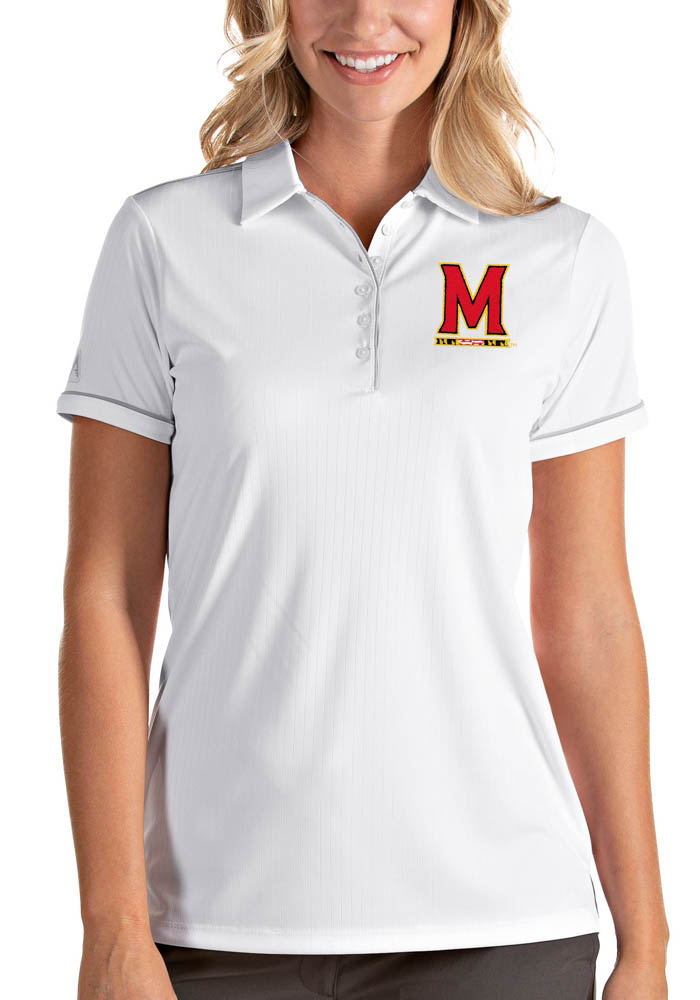 Antigua Maryland Terrapins Womens White Salute Short Sleeve Polo Shirt