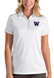 Antigua Washington Huskies Womens White Salute Short Sleeve Polo Shirt