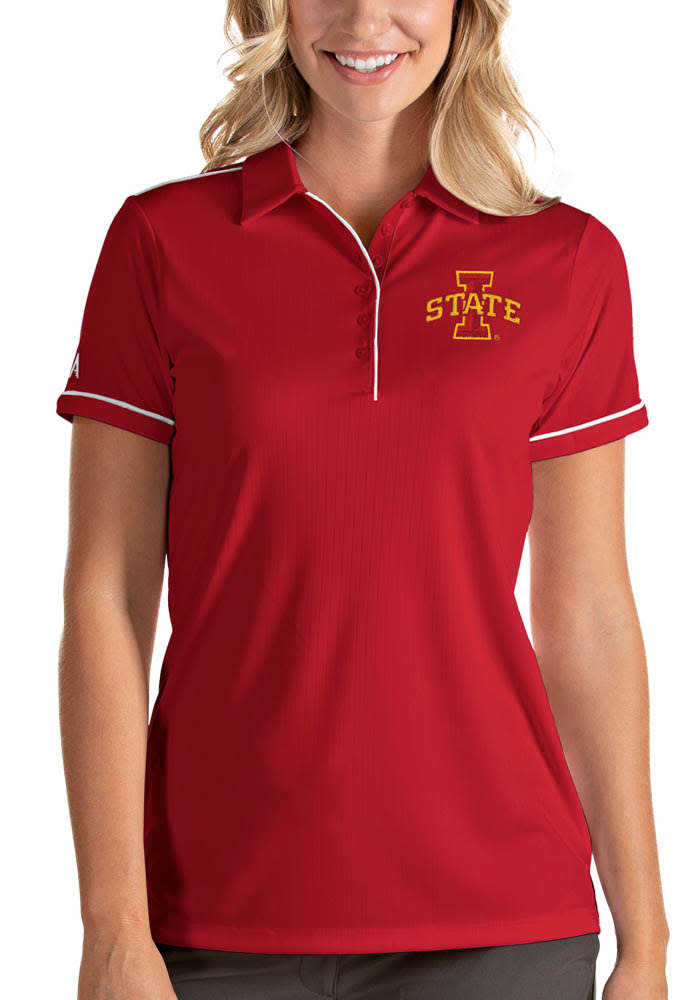 Antigua Iowa State Cyclones Womens Red Salute Short Sleeve Polo Shirt