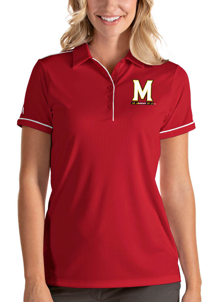 Antigua Maryland Terrapins Womens Red Salute Short Sleeve Polo Shirt