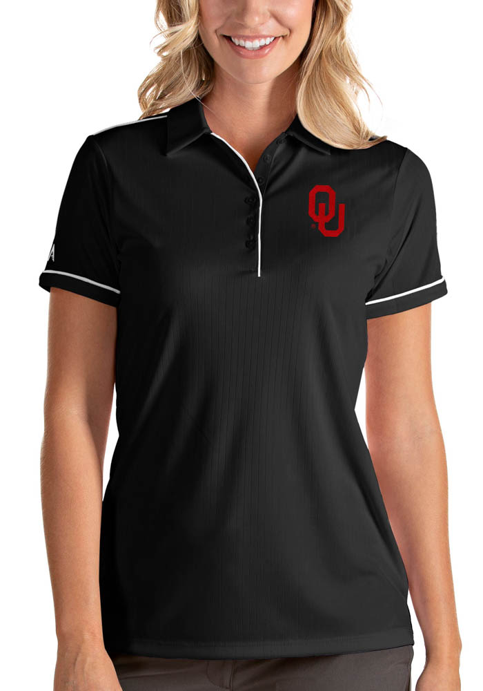 Antigua Oklahoma Sooners Womens Black Salute Short Sleeve Polo Shirt