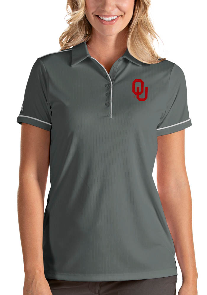 Antigua Oklahoma Sooners Womens Grey Salute Short Sleeve Polo Shirt