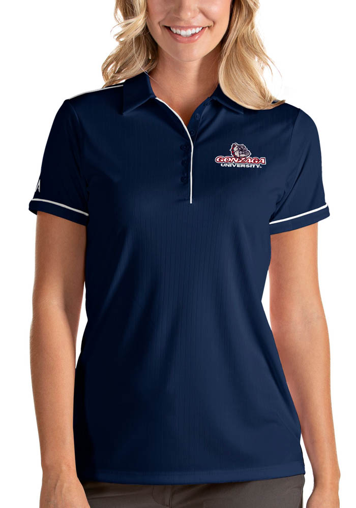 Antigua Gonzaga Bulldogs Womens Navy Blue Salute Short Sleeve Polo Shirt
