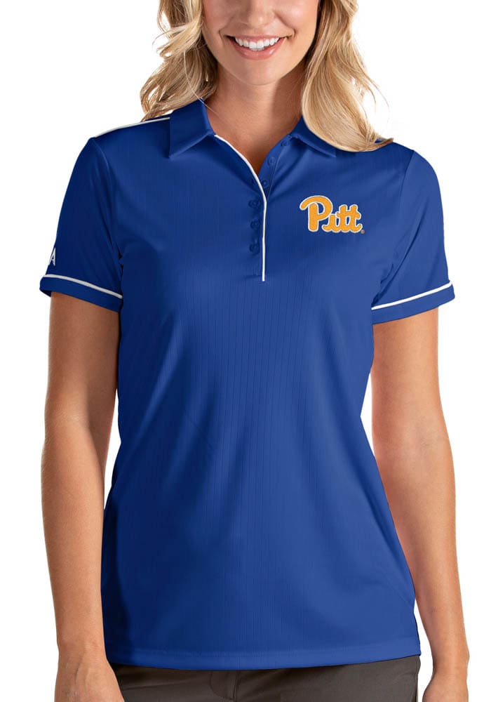 Antigua Pitt Panthers Womens Blue Salute Short Sleeve Polo Shirt