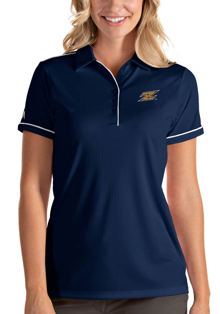 Antigua Akron Zips Womens Navy Blue Salute Short Sleeve Polo Shirt