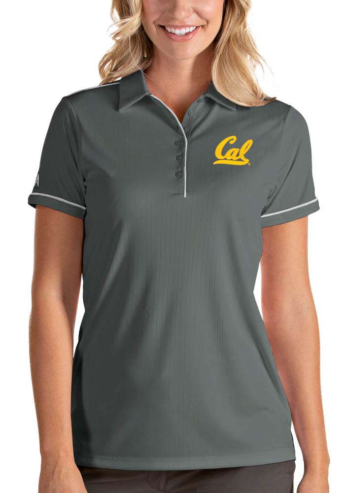 Antigua Cal Golden Bears Womens Grey Salute Short Sleeve Polo Shirt