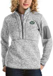 Antigua New York Jets Womens Grey Fortune 1/4 Zip Pullover