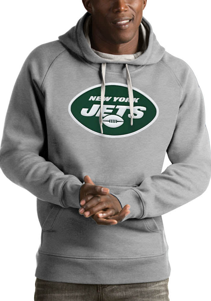 Men's Antigua Oatmeal New York Jets Reward Crewneck Pullover